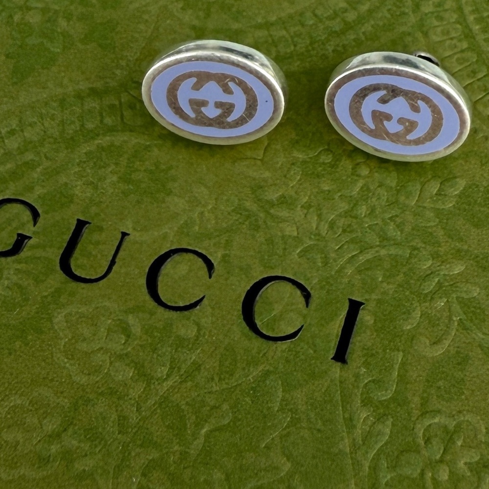 GUCCI 753485 Earrings Interlocking G Enamel‎ Purple & Silver 925 Oval w/Box